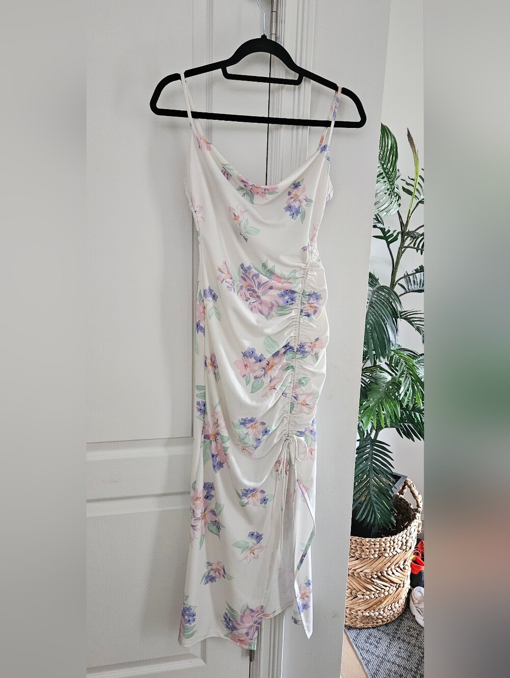 Zara White Floral Ruched Slip Midi Dress - Picture 4 of 4